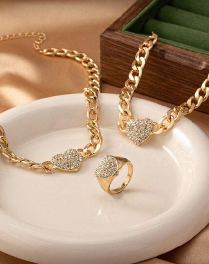 HS Jewellery Luxe Heart Crystal Chain Set