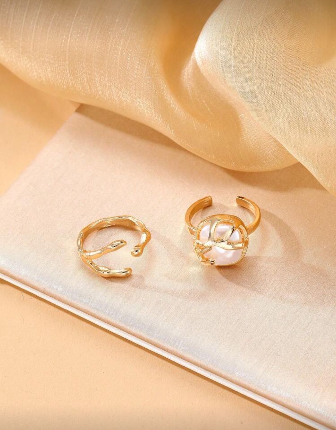 WhatsApp Image 2026-02-hgf24 at 10.04.06 PM HS Jewellery Golden Pearl Adjustable Ring Set - Image 1